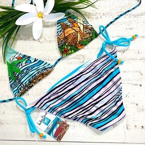 🌊🌴 Heather Brown Surf Ocean Waves String  Bikini Bottoms